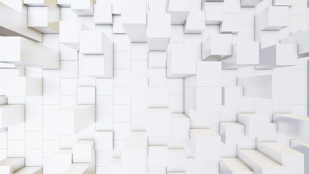 Abstract 3D illustration of white cubes background. Random displacement. Good background