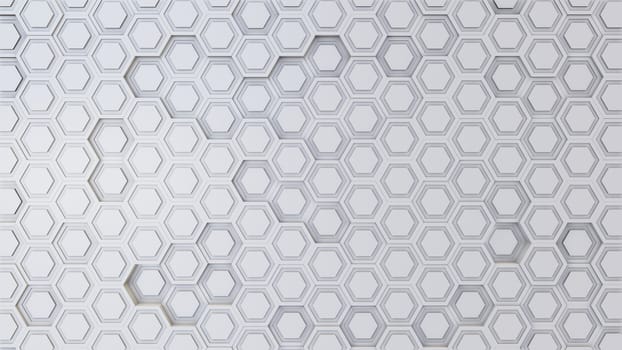 Abstract 3D illustration of hexagons background. Random displacement. Good background