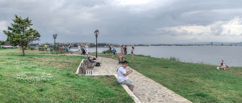 Nessebar, Bulgaria – 07.10.2019.  Embankment and Boulevard in the old town of Nessebar, Bulgaria, on a cloudy summer morning