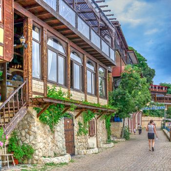 Nessebar, Bulgaria – 07.10.2019.  Restaurants and bars on the promenade of the old town of Nessebar, Bulgaria