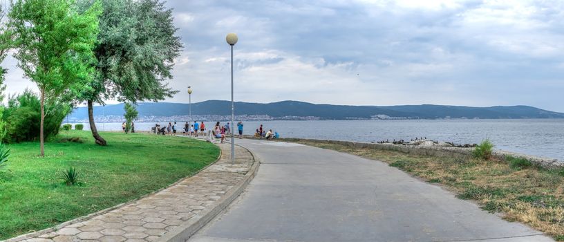 Nessebar, Bulgaria – 07.10.2019.  Embankment and Boulevard in the old town of Nessebar, Bulgaria, on a cloudy summer morning