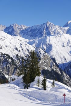 holiday at the foot of Mont Blanc in winter in the Chamonix Valley, France