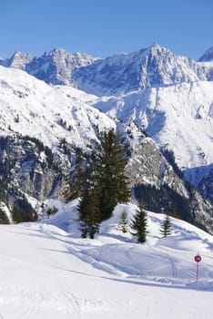 holiday at the foot of Mont Blanc in winter in the Chamonix Valley, France
