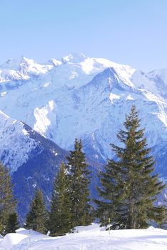 holiday at the foot of Mont Blanc in winter in the Chamonix Valley, France