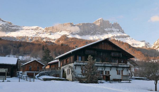 holiday at the foot of Mont Blanc in winter in the Chamonix Valley, France