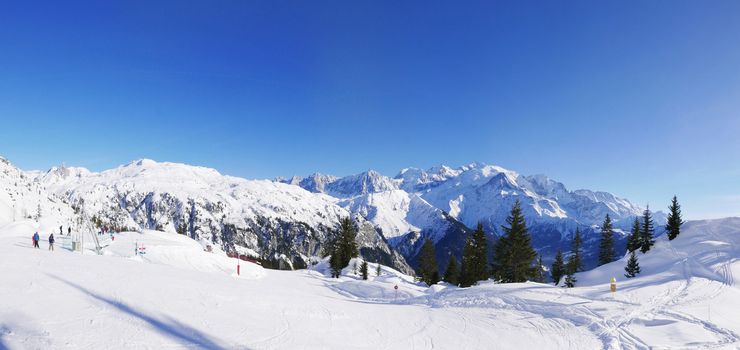 holiday at the foot of Mont Blanc in winter in the Chamonix Valley, France