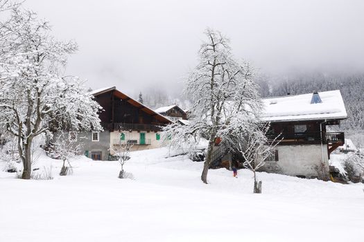 holiday at the foot of Mont Blanc in winter in the Chamonix Valley, France