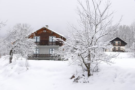 holiday at the foot of Mont Blanc in winter in the Chamonix Valley, France