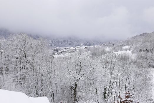 holiday at the foot of Mont Blanc in winter in the Chamonix Valley, France