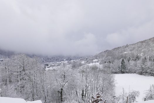 holiday at the foot of Mont Blanc in winter in the Chamonix Valley, France