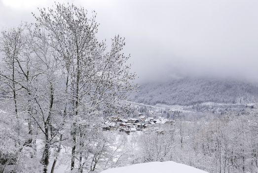 holiday at the foot of Mont Blanc in winter in the Chamonix Valley, France