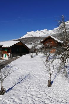holiday at the foot of Mont Blanc in winter in the Chamonix Valley, France