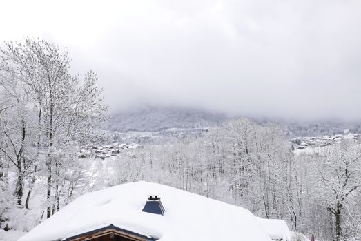 holiday at the foot of Mont Blanc in winter in the Chamonix Valley, France