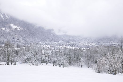 holiday at the foot of Mont Blanc in winter in the Chamonix Valley, France