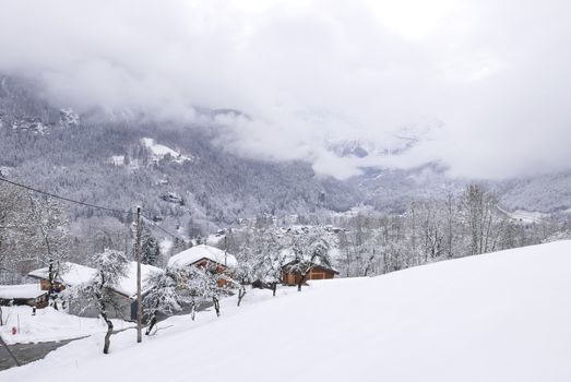 holiday at the foot of Mont Blanc in winter in the Chamonix Valley, France