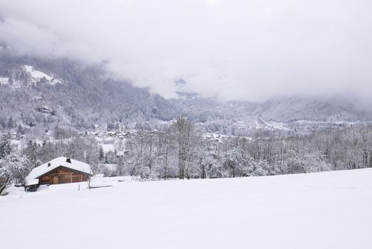 holiday at the foot of Mont Blanc in winter in the Chamonix Valley, France