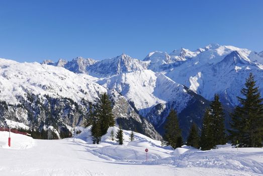 holiday at the foot of Mont Blanc in winter in the Chamonix Valley, France