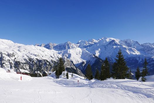 holiday at the foot of Mont Blanc in winter in the Chamonix Valley, France