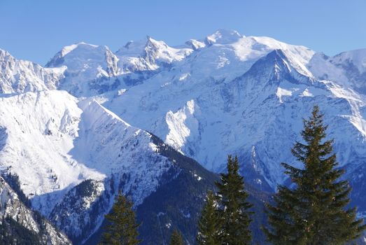 holiday at the foot of Mont Blanc in winter in the Chamonix Valley, France