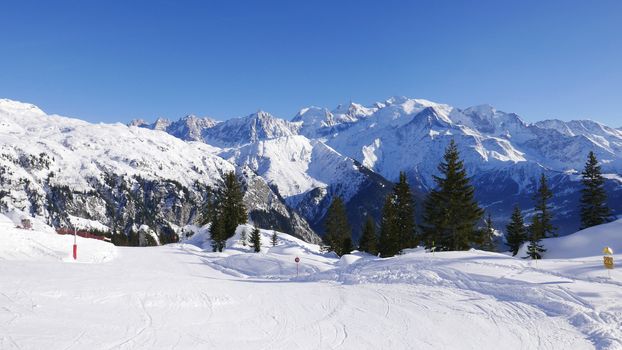 holiday at the foot of Mont Blanc in winter in the Chamonix Valley, France