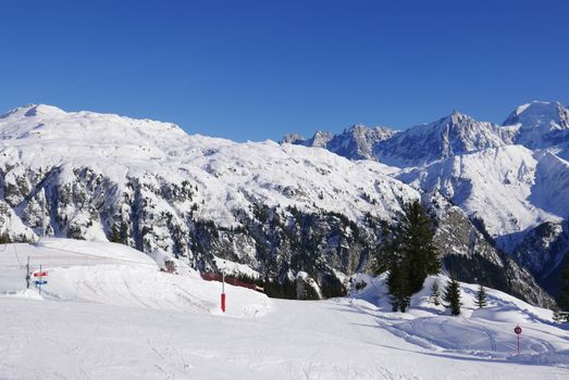 holiday at the foot of Mont Blanc in winter in the Chamonix Valley, France