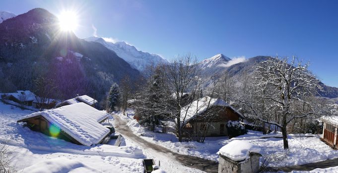 holiday at the foot of Mont Blanc in winter in the Chamonix Valley, France