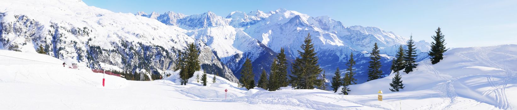 holiday at the foot of Mont Blanc in winter in the Chamonix Valley, France