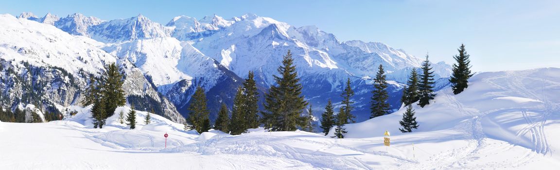 holiday at the foot of Mont Blanc in winter in the Chamonix Valley, France