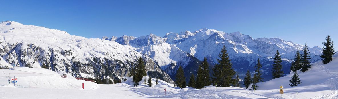 holiday at the foot of Mont Blanc in winter in the Chamonix Valley, France