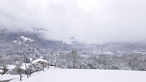 holiday at the foot of Mont Blanc in winter in the Chamonix Valley, France