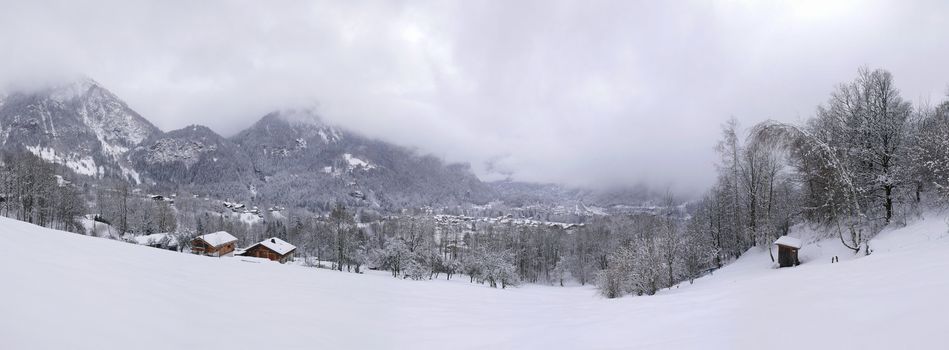 holiday at the foot of Mont Blanc in winter in the Chamonix Valley, France