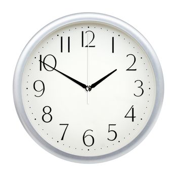 Analog wall clock isolated on white background.