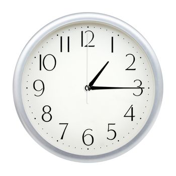 Analog wall clock isolated on white background.