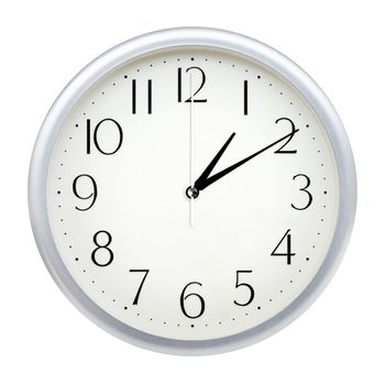 Analog wall clock isolated on white background.