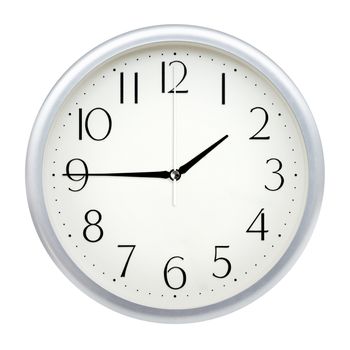 Analog wall clock isolated on white background.