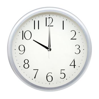 Analog wall clock isolated on white background.