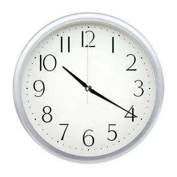 Analog wall clock isolated on white background.