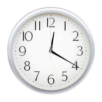 Analog wall clock isolated on white background.