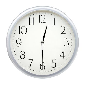 Analog wall clock isolated on white background.