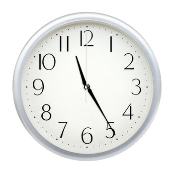 Analog wall clock isolated on white background.