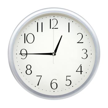 Analog wall clock isolated on white background.