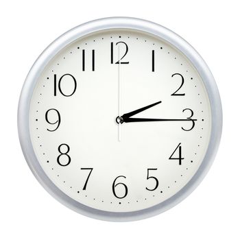 Analog wall clock isolated on white background.