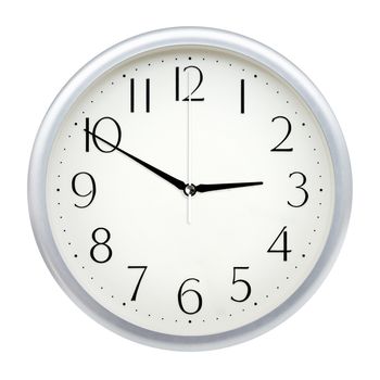 Analog wall clock isolated on white background.