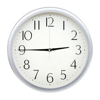 Analog wall clock isolated on white background.