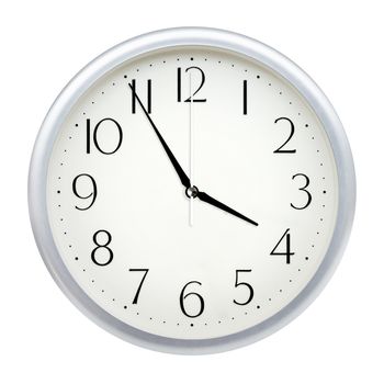 Analog wall clock isolated on white background.