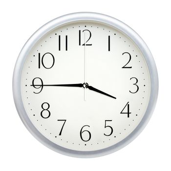 Analog wall clock isolated on white background.