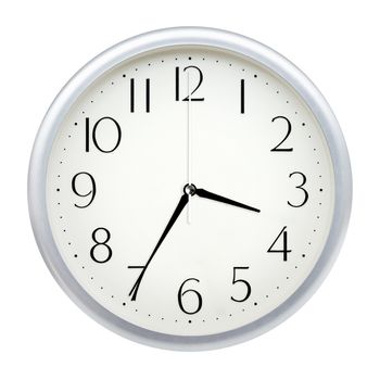 Analog wall clock isolated on white background.