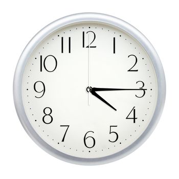 Analog wall clock isolated on white background.