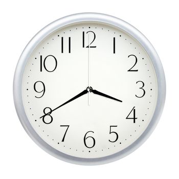 Analog wall clock isolated on white background.