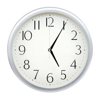 Analog wall clock isolated on white background.